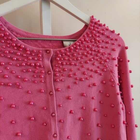 Vintage Pink Beaded Peark Cardigan Button Up Size XS (Flaw) - Picture 2 of 9